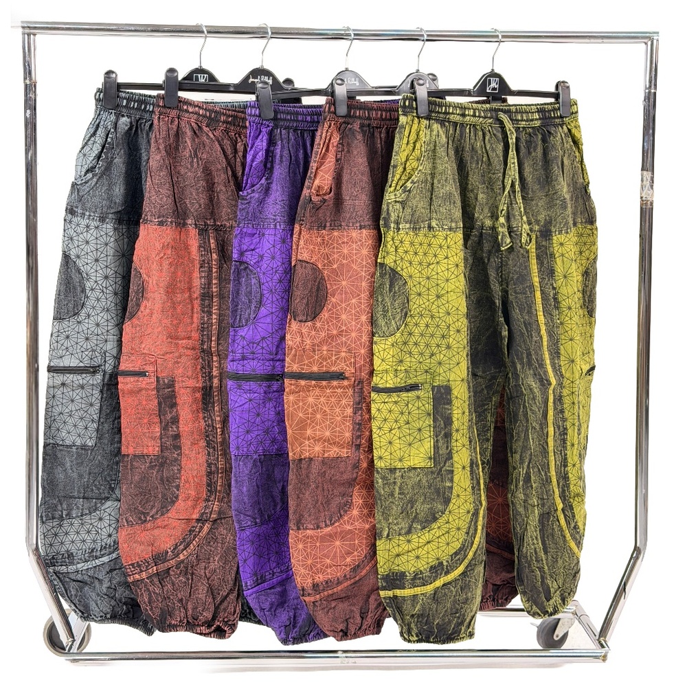 Bohemian Cotton Harem Cargo Pants, Geometric Print
